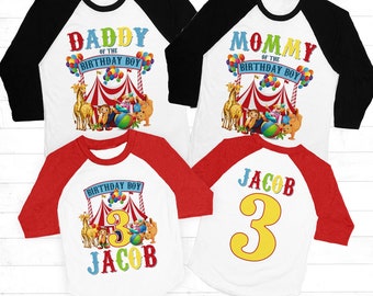 Circus Birthday Shirt, Personalized Circus Shirts, Circus Carnival Family birthday Shirts, Circus Party tee, Birthday Boy, raglan tee shirt
