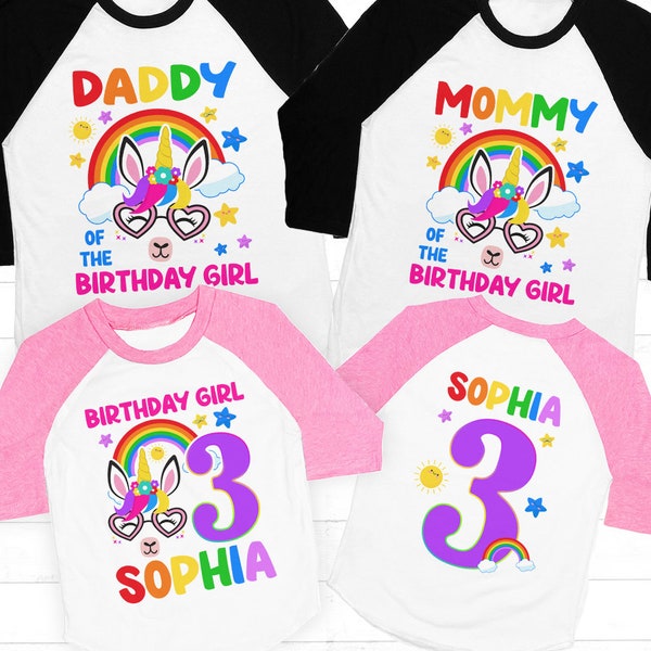 Unicorn Llama Birthday Shirt, Llamacorn birthday shirt, Unicorn llama family shirts, Girls first birthday, unicorn party, girl raglan gift