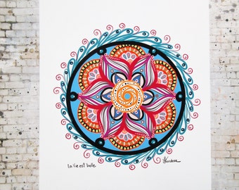 Colorful Mandala Art Print: Boho Home Decor, La Vie Est Belle