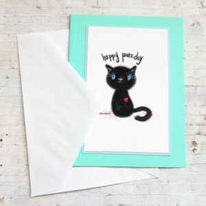 Cat birthday cards, black cat birthday, kitty pun card, handmade greeting cards, handcrafted stationery, whimsical birthday, cat lover cards