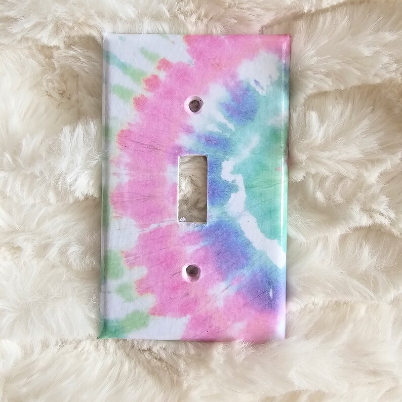 Boho style lightswitch covers, bohemian decor, boho room accessories, colourful mandala switchplates, unique lighting ideas, tie dye decor image 7