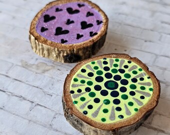 Cute, colorful magnets, handpainted tree circles, mandala style wooden magnets, dot art, colourful magnets, handpainted home decor