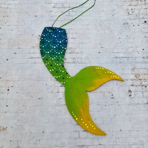 Handpainted Mermaid Tail Ornament: Beach Ocean Decor