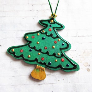 Handpainted tree ornament, One of a kind decoration, green christmas, painted xmas tree, decoration, tree shaped ornament, secret santa gift