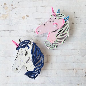 Hand Painted Unicorn Magnets: Decorative Fridge Decor, Set of 2
