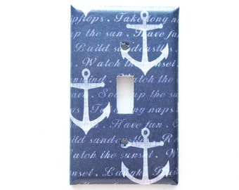 Anchor decor, lightswitch covers, Unique decor, switchplates, decorated switchplate, blue bedroom decor , handcrafted lightswitch, boys room