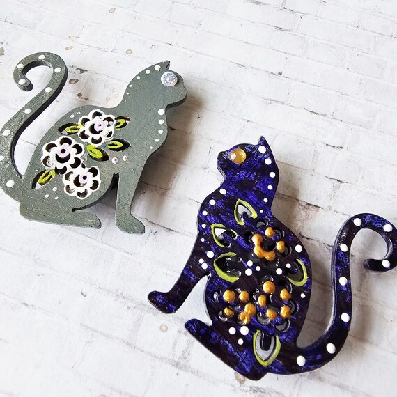 Buy Handpainted Cat Magnets Cat Decor Items Housewarming Gifts Handpainted Cat Decor Gifts for Cat Lovers Cat Stuff Useful Gifts Cats Online in India Etsy