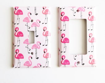 Pink flamingo decor, lightswitch covers, Unique decor, switchplates, decorated switchplate, colourful home decor , handcrafted lightswitch