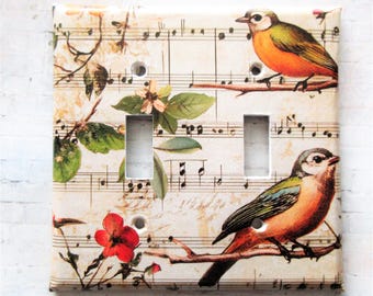 Handcrafted Bird Decoupage Lightswitch Cover: double toggle bird plate