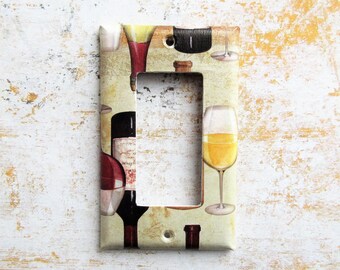 Wine bottle decor lightswitch covers, Unique decor, switchplate cover, decorated switchplate, colourful home decor , handcrafted lightswitch