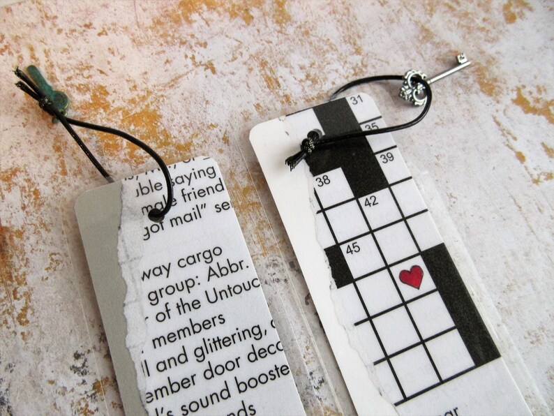 Crossword puzzle bookmarks, handmade gift, gift from student, black and white, secret santa, birthday, one of a kind gifts, paper and books image 5