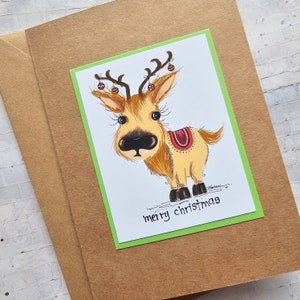 Cartes de Noël rennes, jolies cartes de Noël, cartes de vœux fantaisistes, cartes de correspondance rennes, papeterie de Noël, art animalier mignon, art