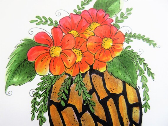 オリジナルフラワーアート：オレンジ色の花束のイラスト - Etsy 日本