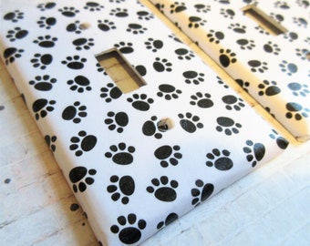 Pawprint lightswitch cover, pawprint decor, black and white wall art, dalmation decor, animal pawprint switchplate cover, unique wall decor