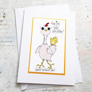 Carte de poule d'anniversaire de maman, cartes pour maman, cartes de poulet, cartes de voeux de jeu de mots de poule, anniversaire de maman, carte illustrée de poulet fantaisiste, cartes vierges