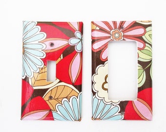 Floral decor lightswitch covers, Unique decor, switchplate cover, decorated switchplate, colourful home decor , handcrafted lightswitch