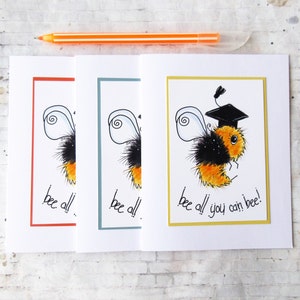 Cartes bourdon, cartes de diplômé, illustration d'abeille, cartes d'abeille, remise des diplômes, cartes de félicitations, voeux mignons, diplômé universitaire
