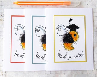 Bumblebee Cards, grad cards,  bee illustration, bee cards, graduation,  congratulation cards, cute greetings, university grad