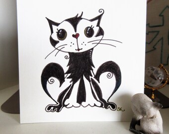 Hand drawn cat illustration, pen and ink cat art