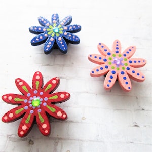 Set of 3 Handpainted flower magnets, colorful mandala style decor,floral handpainted home decor, kitchen accessories, office decor, gifts