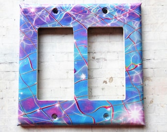 Handcrafted Sparkling Pool Light Switch Cover: Colorful Home Decor