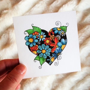 Floral Heart Art: Hand-Drawn Colorful Illustration, 4x4&quot;