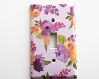 Floral Switchplates, lightswitch covers, colourful floral, purple lightswitch covers, handcrafted switchplates, colourful home decor