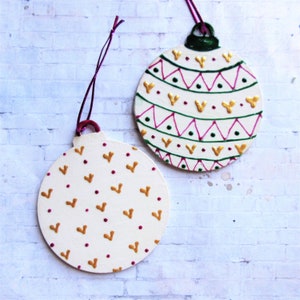 Handpainted Christmas Ornament: Cream, Pink & Gold Xmas Tree Decor