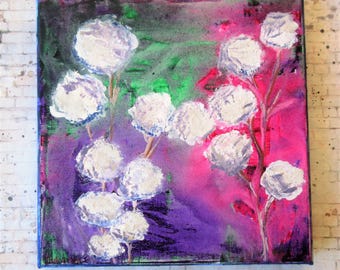 Floral Acrylic Painting: Colorful Boho abstract Art, Botanical Wall Decor
