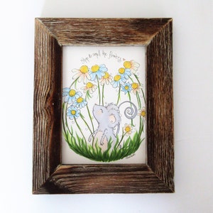 Little mouse art, mouse and flowers illustration, hand drawn whimsical art, animal decor, wildflower decor, gardening art, naturelovers image 3