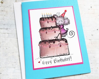 Handmade Mouse Birthday Card, Pun Animal Art