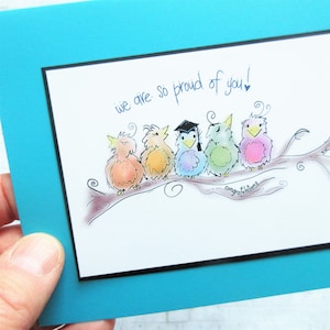 Cartes oiseaux, cartes de diplômés, illustration d'oiseaux, cartes de famille, remise des diplômes, cartes de félicitations, voeux mignons, diplômé universitaire, bal des finissants