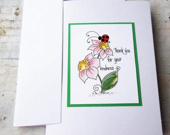Handmade Thank You Card, Pretty Floral art card, Blank Inside
