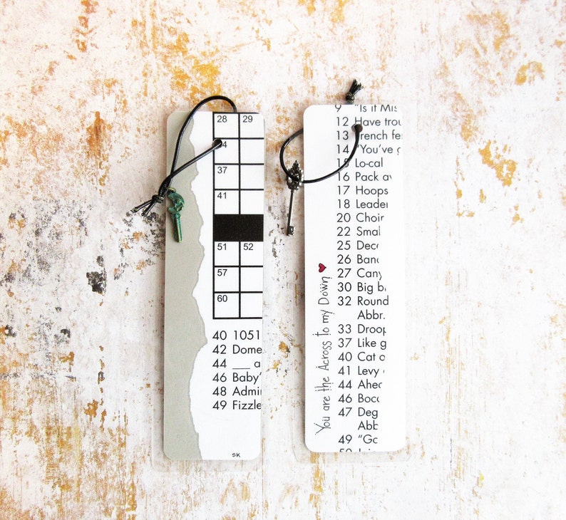 Crossword puzzle bookmarks, handmade gift, gift from student, black and white, secret santa, birthday, one of a kind gifts, paper and books image 1