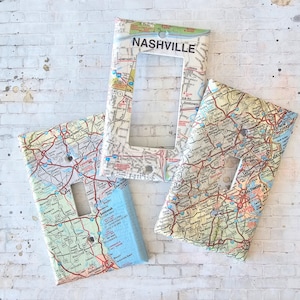 Placas de interruptores con mapas, decoración con mapas, cubiertas para interruptores de luz de EE. UU., arte con mapas, decoración de estados de EE. UU., accesorios de cocina del mundo, mobiliario para el hogar, decoración única
