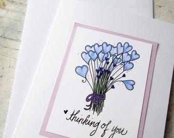 Handmade Thinking of You Card, Pretty Floral art card, Blank Inside