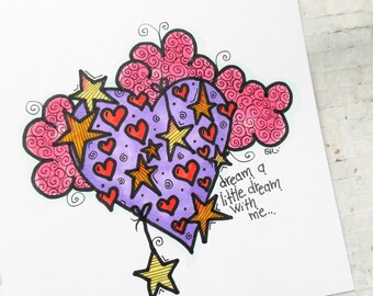 Heart and Stars Art: Hand-Drawn Colorful Illustration, 6" x 6"