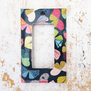Butterfly decor, insect themed decor, lightswitch covers, decorated switchplate, colourful home decor , handcrafted lightswitch, abstract