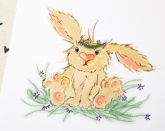Bunny art print, personalised art, cute bunny decor, nursery decor, bunny illustration, baby gift,rabbit decor, small art prints for framing