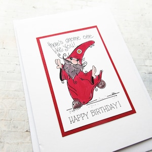 Carte d'anniversaire gnome, jeux de mots gnome, anniversaire fantaisiste, cartes faites main, cartes de voeux vierges, amateurs de gnome, cartes d'anniversaire, art gnome
