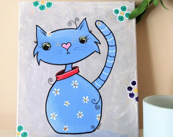 Whimsical Acrylic cat painting, original cat art