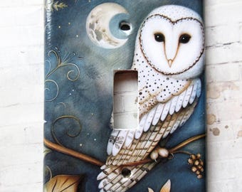 Handcrafted Bird Decoupage Lightswitch Cover, Owl Wall Plate, Toggle Plate