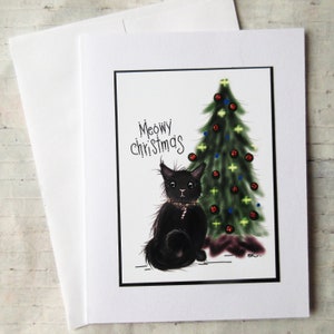 Cartes de Noël chat noir, jolies cartes de Noël, cartes de vœux fantaisistes, cartes de correspondance Kitty, papeterie de Noël, art animalier mignon, art