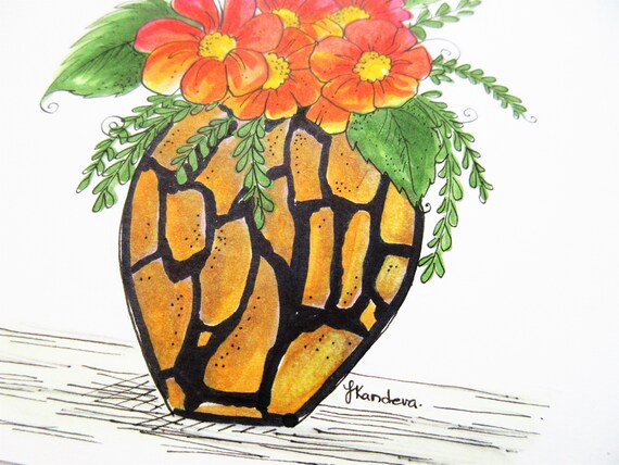 オリジナルフラワーアート：オレンジ色の花束のイラスト - Etsy 日本