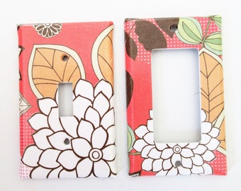 Handcrafted Decoupage Light Switch Cover: Orange & White Home Decor