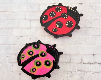 Handpainted Ladybug Magnets: Kitchen Refrigerator Decor, Set of 2