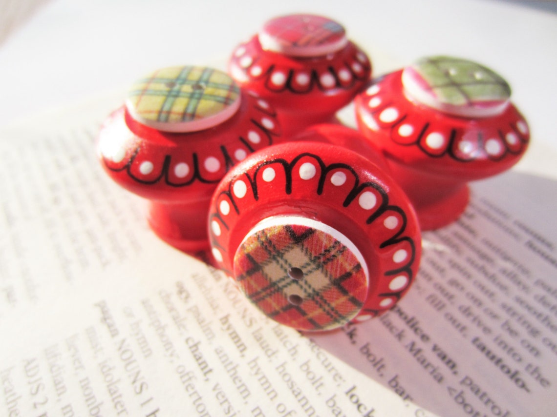 Funky Knobs Plaid Decor Drawer Pulls Plaid Home Etsy