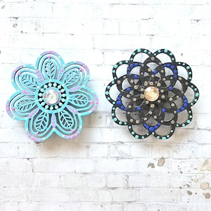 Set of 2 Handpainted flower magnets, colorful mandala style decor,floral handpainted home decor, kitchen accessories, office decor, small
