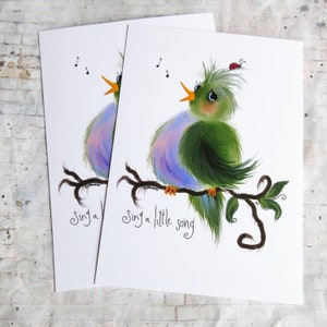 Chubby bird art print, green and purple bird, whimsical bird decor, singing bird art print, nursery decor, animal art prints, birds and bugs