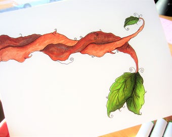 Original Tree Branch & Leaf Drawing: Nature Wall Art (8x10)